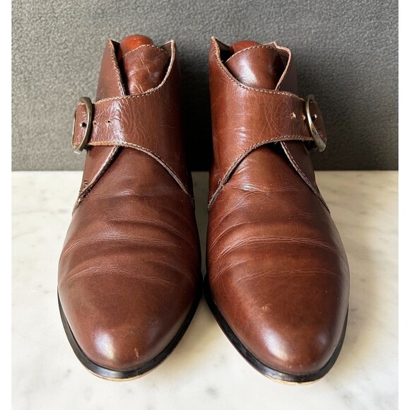 Vintage 80s Nine West Brown Leather Ankle Boot Side Buckle - Women's Size 5.5 - Picture 4 of 10